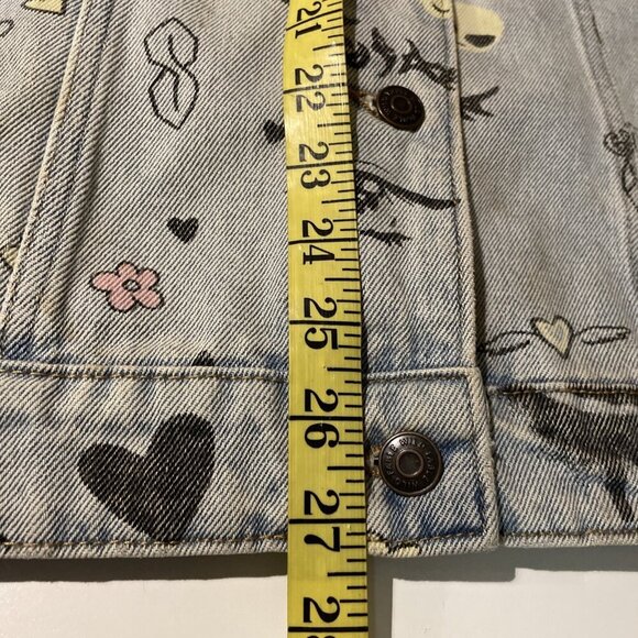 Wild Fable Graffiti Jean Jacket Women's L Denim Alien Smiley Face Flower Grunge - Picture 13 of 13